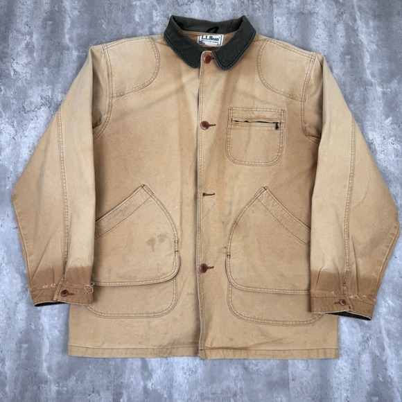 Vintage LL Bean Jacket Mens XL Tan No Liner Canvas Field Barn Chore Coat 80s